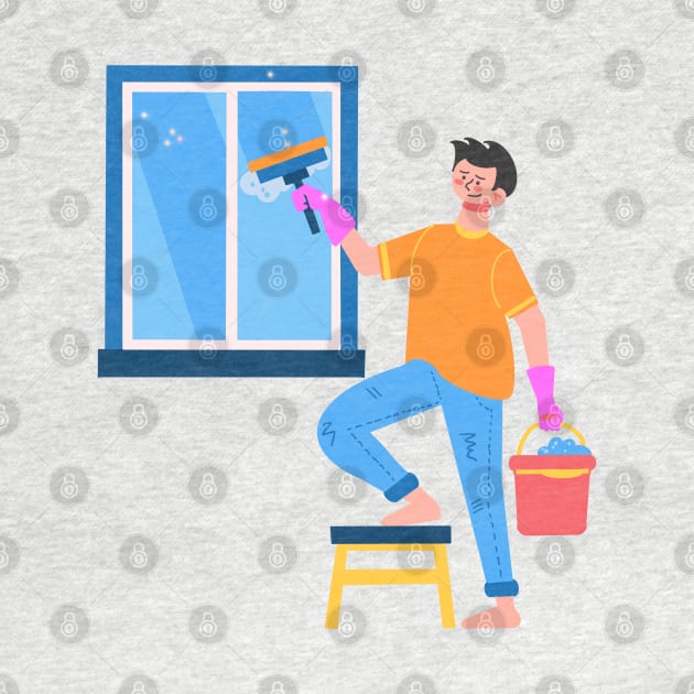 Hand Drawn "Boy Cleaning The Window" by Saestu Mbathi